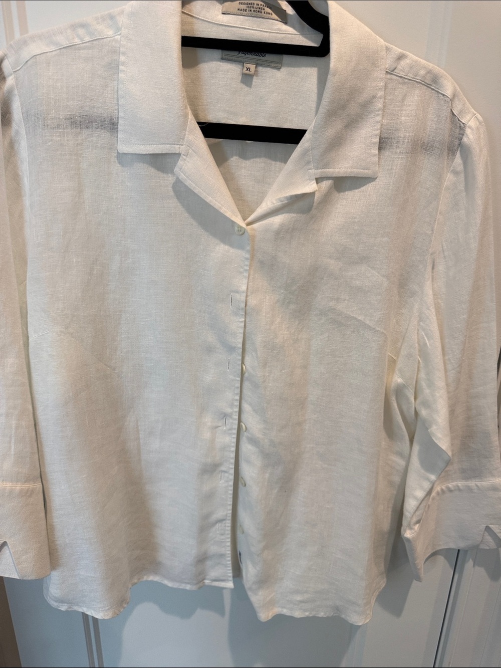 Faconnable white Linen Button-Front Blouse (XL)